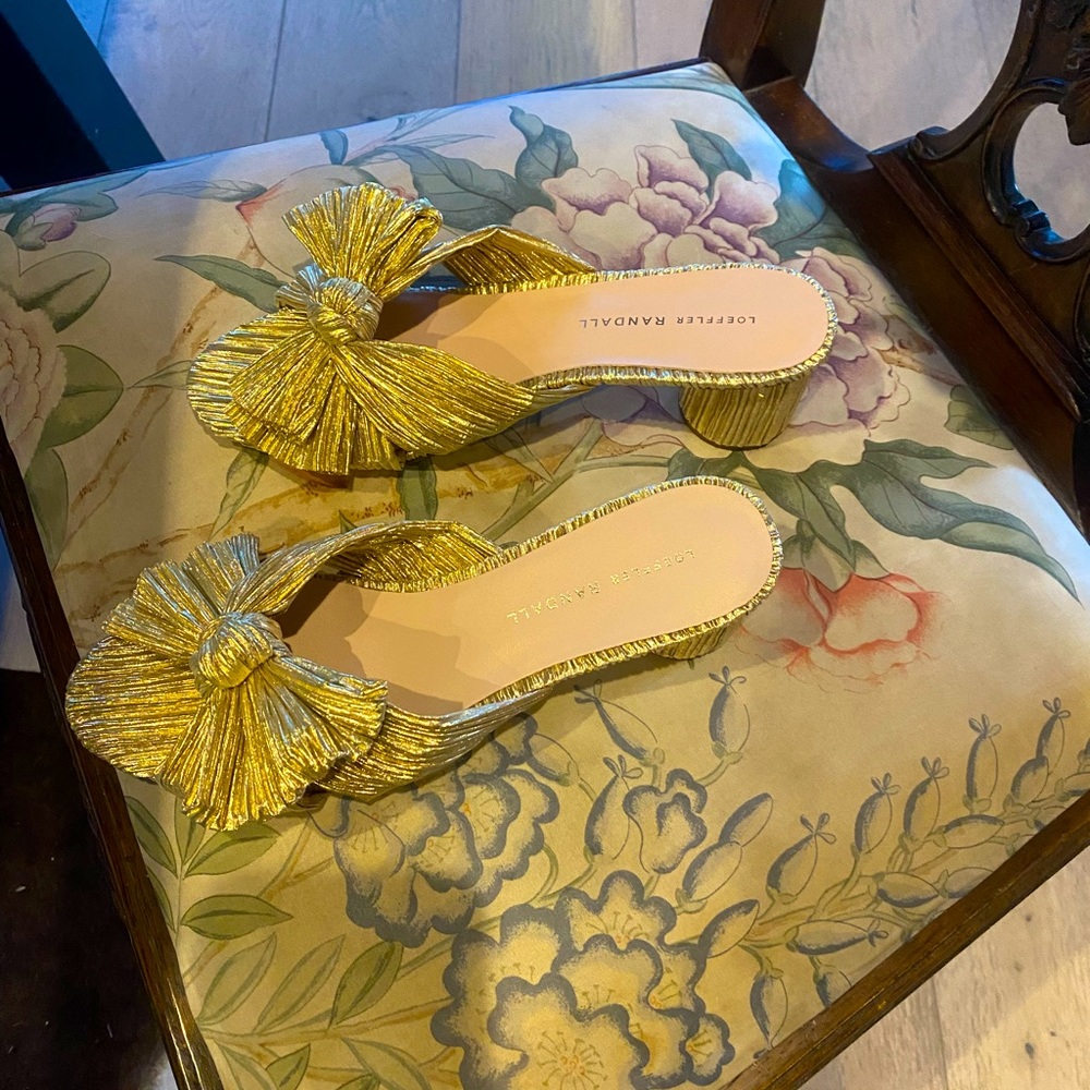 Penny Gold Pleated Bow Heel Loeffler Randall